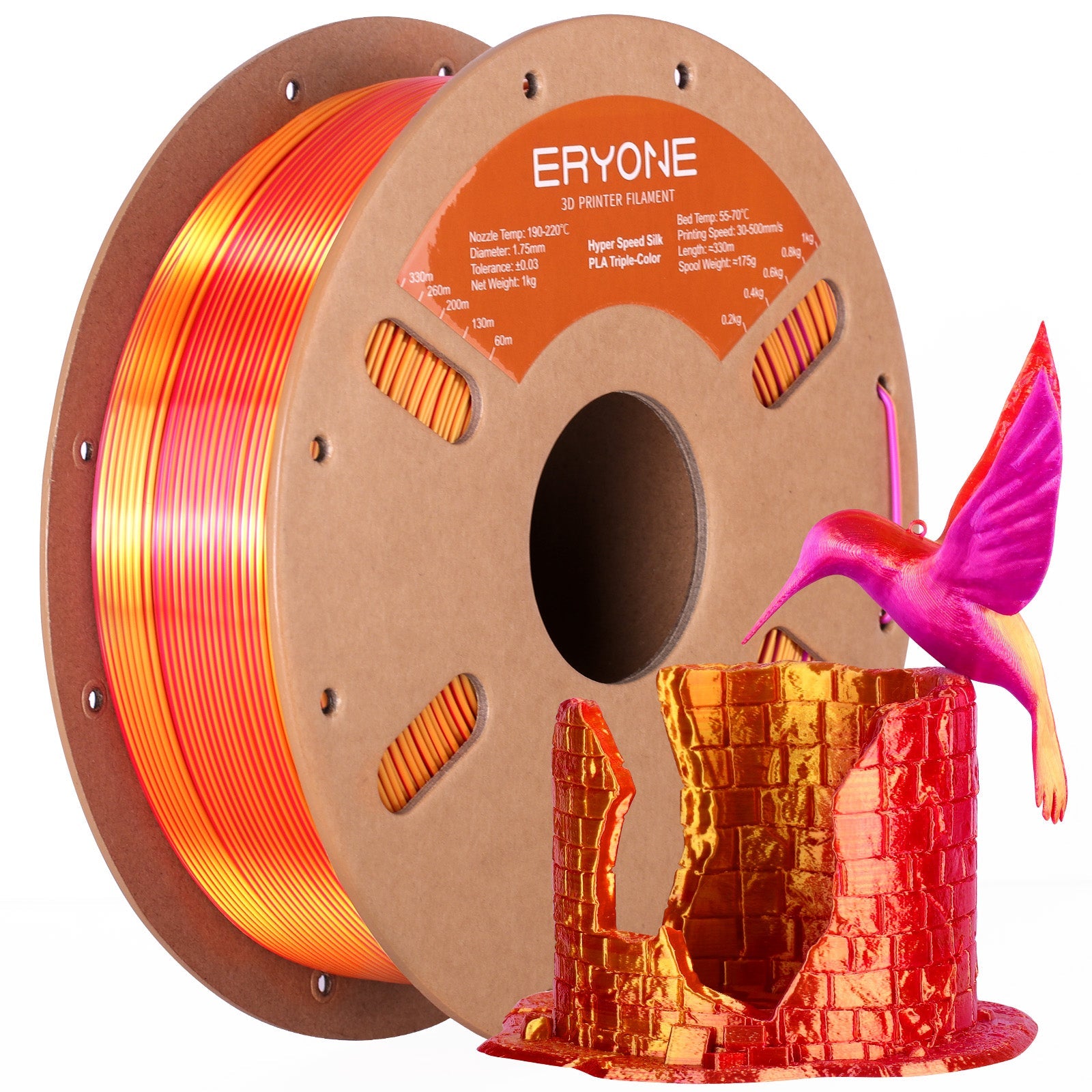 ERYONE High speed Triple-Color Silk PLA Filament for 3D Printers,1kg (2.2LBS)/Spool 1.75mm,Accuracy +/- 0.03 mm