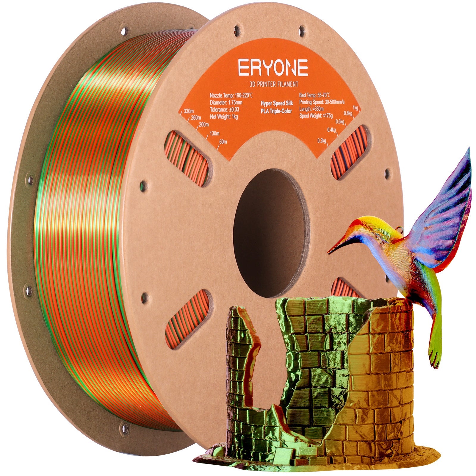 ERYONE High speed Triple-Color Silk PLA Filament for 3D Printers,1kg (2.2LBS)/Spool 1.75mm,Accuracy +/- 0.03 mm