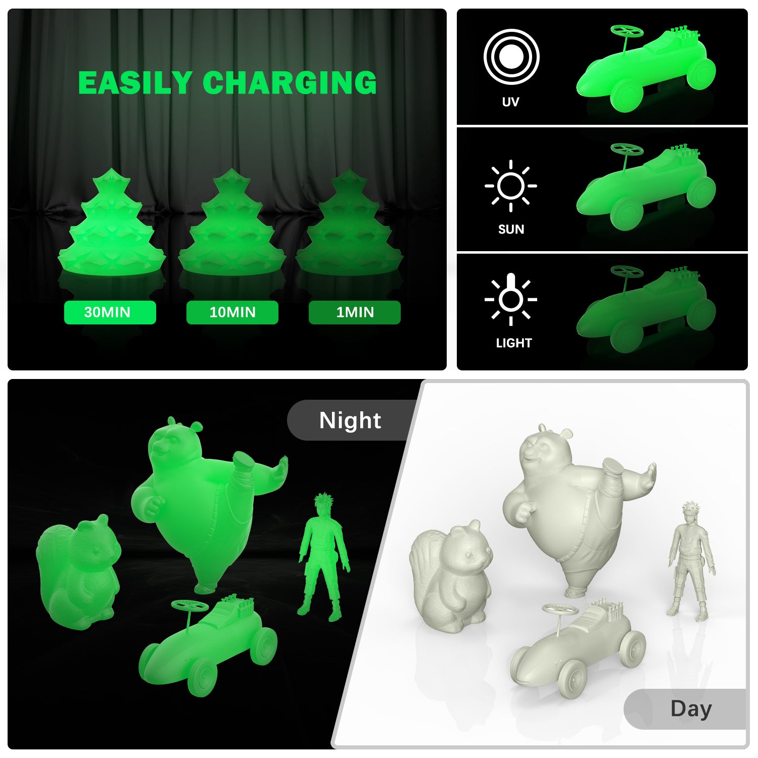 ERYONE Glow Green in The Dark PLA 3D Printer Filament 1.75mm, Dimensional Accuracy +/- 0.05 mm, 1kg (2.2LBS) / Spool