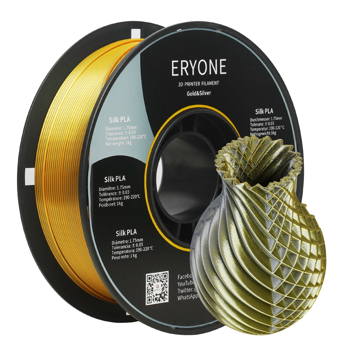ERYONE Silk PLA ,Filament PLA 1.75 mm,Silk Gold PLA , Couleur Or