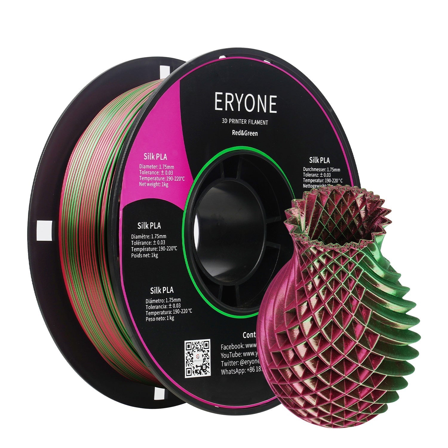 Pre-sale ERYONE 1kg (2.2LBS)/Spool 1.75mm Silk Dual-Color PLA Filament for 3D Printers,Accuracy +/- 0.03 mm