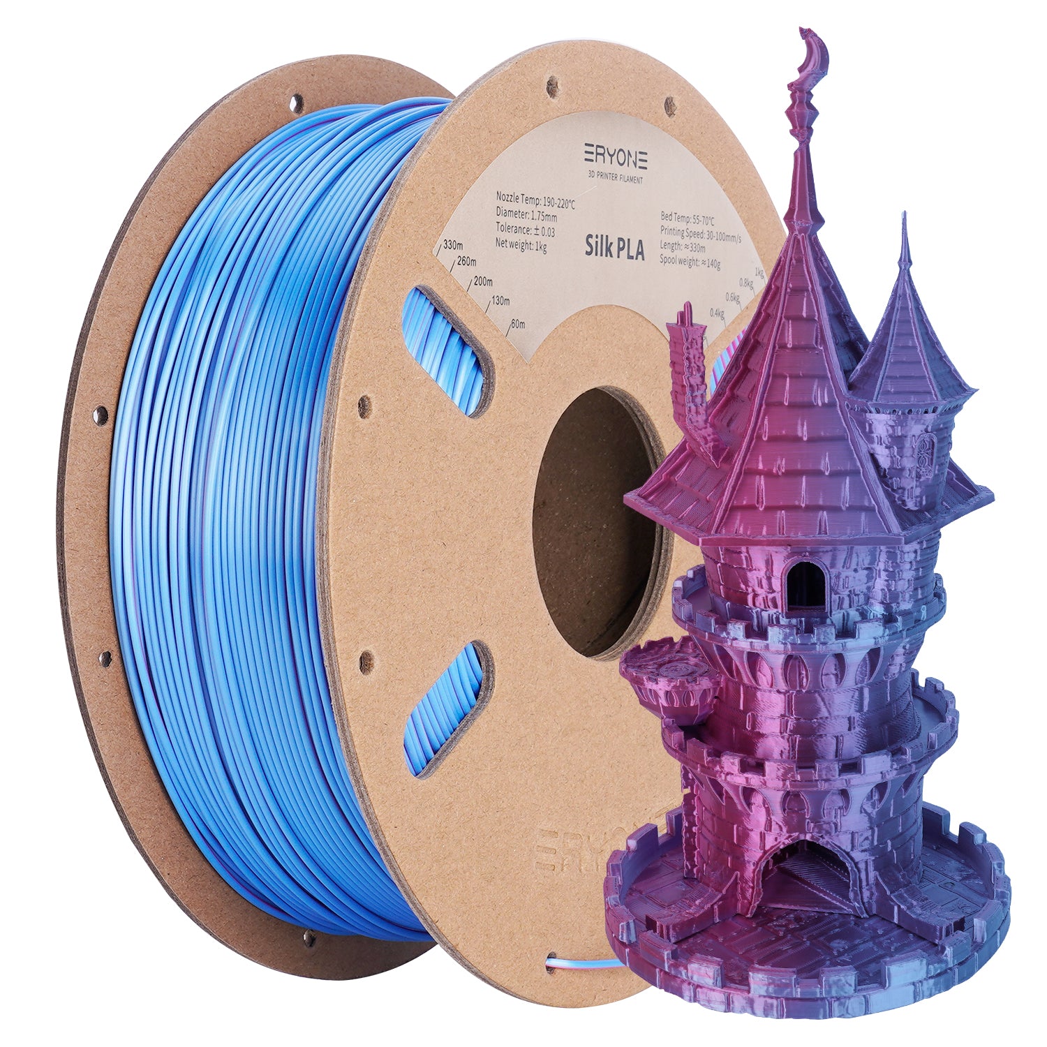 ERYONE 1kg (2.2LBS)/Spool 1.75mm Silk Dual-Color PLA Filament for 3D Printers,Accuracy +/- 0.03 mm