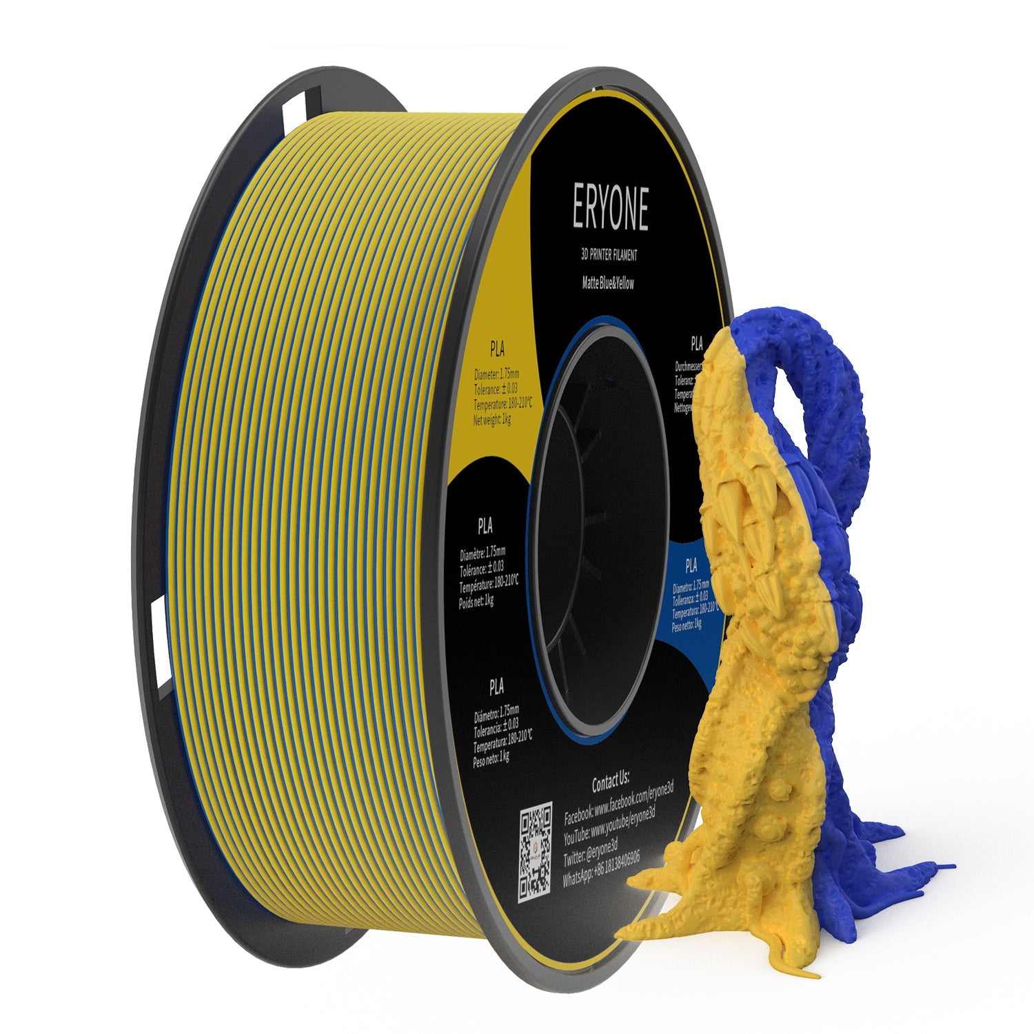 ERYONE 1kg (2.2LBS)/Spool 1.75mm Matte Dual-Color PLA Filament for 3D Printers,Accuracy +/- 0.03 mm