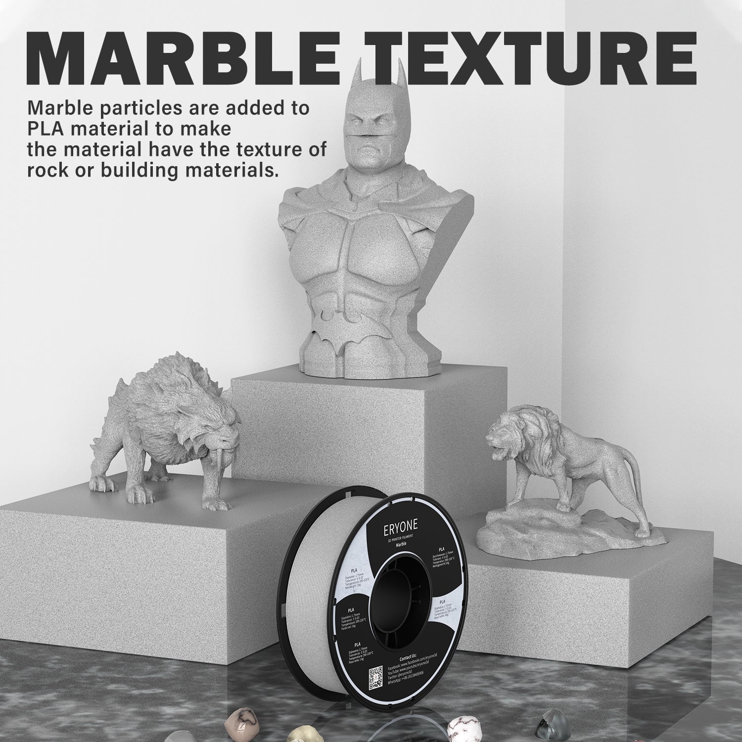 ERYONE Marble PLA Filament 1.75mm, 3D Printing Filament PLA for FDM 3D Printer/Pen, 1kg 1 Spool