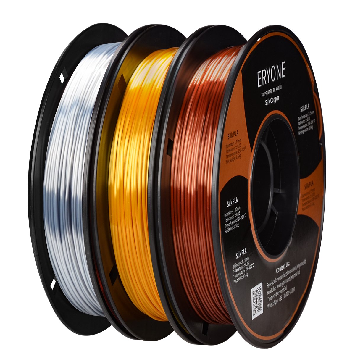 ERYONE 3 Spools 1.5kg Mini Silk Rainbow PLA Filament 1.75mm for FDM 3D Printer