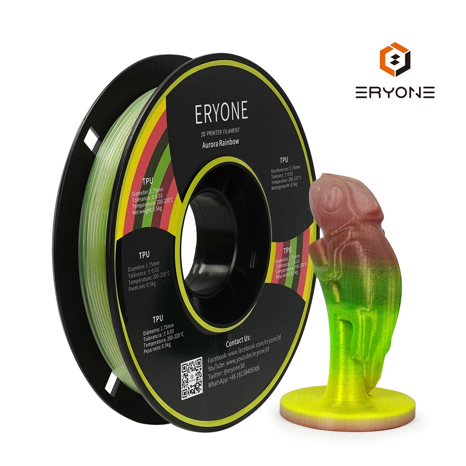 Pre-sale ERYONE 1.75mm Rainbow TPU 3D Printer Filament, Dimensional Accuracy +/- 0.05 mm, 0.5kg (1.1 LB) / Spool