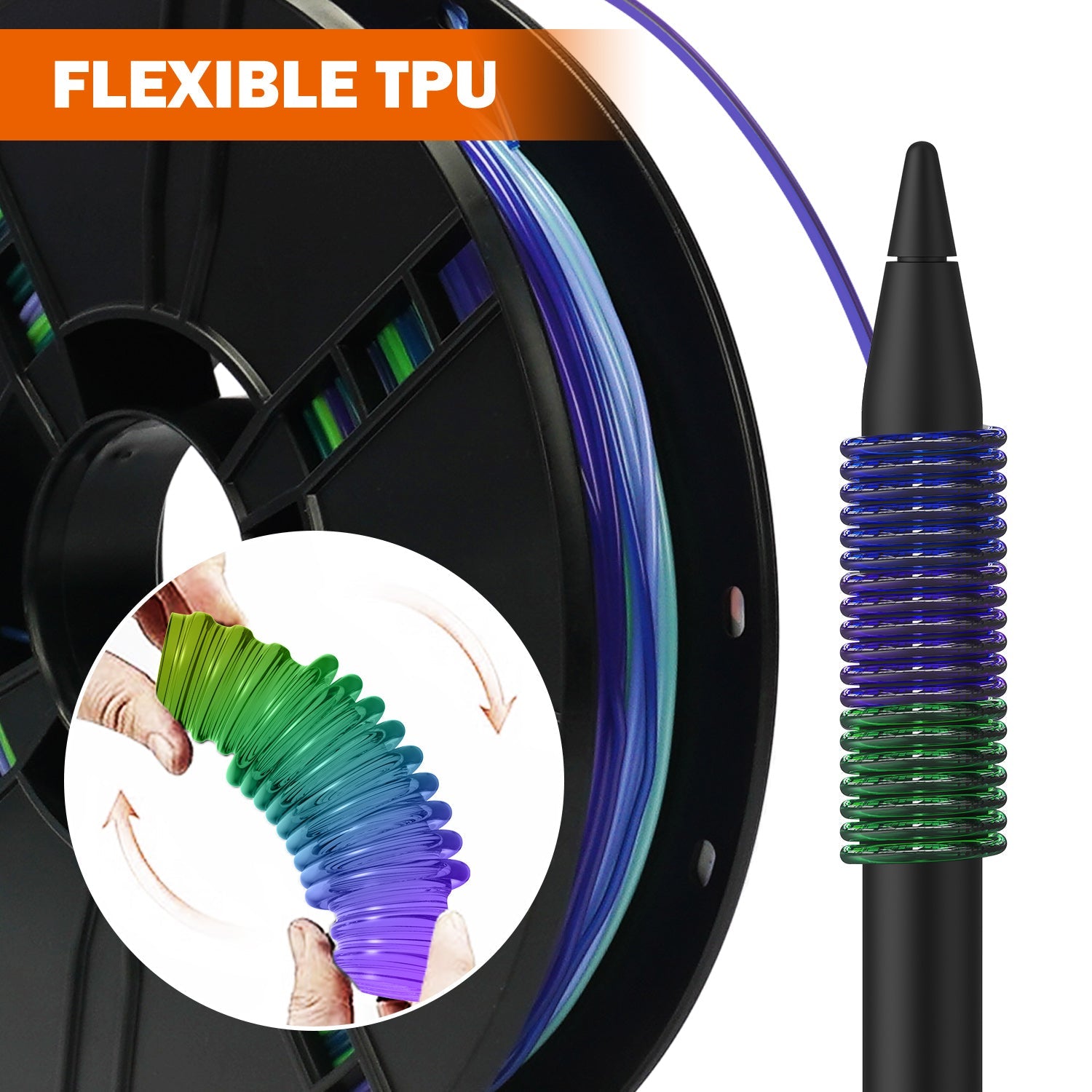 ERYONE 1.75mm Rainbow TPU 3D Printer Filament, Dimensional Accuracy +/- 0.05 mm, 0.5kg (1.1 LB) / Spool